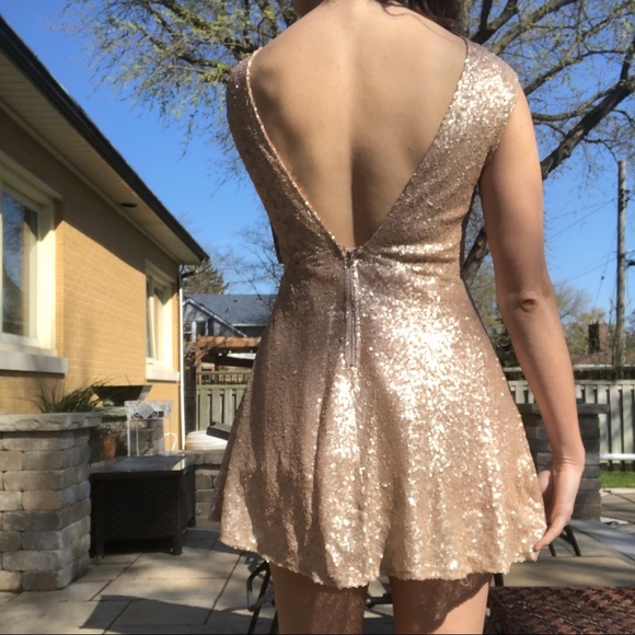NWT Sequin dress in champagne gold fit and flare - Picture 3 of 8